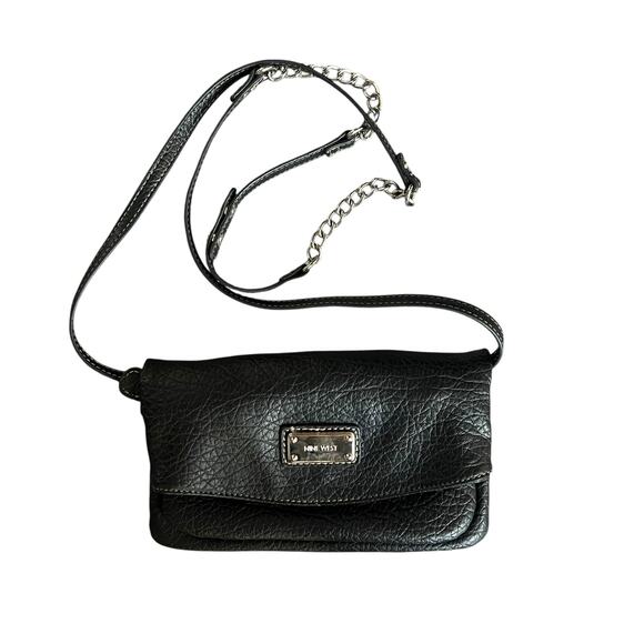 Nine West Black Faux Leather Foldover Crossbody Bag Wristlet - Picture 2 of 10